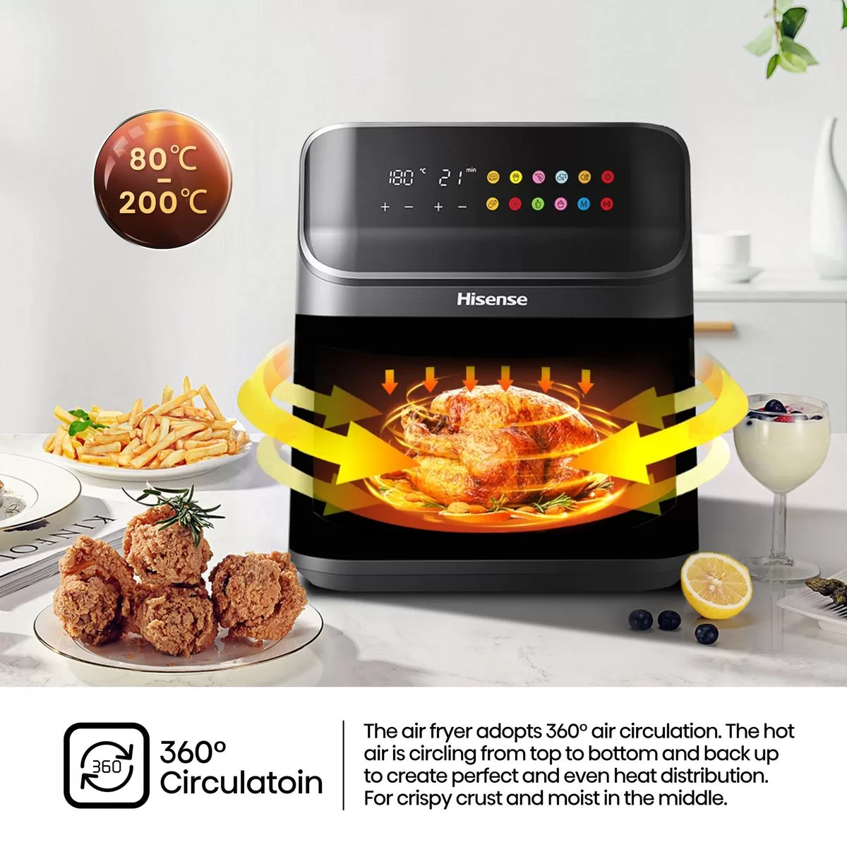 Hisense 6.7L Air Fryer H06AFBS2S3, Power 1350 W, With LED Display And Touch Control, Temperature Infinitely Adjustable without BPA and PFOA – Black - Image 7